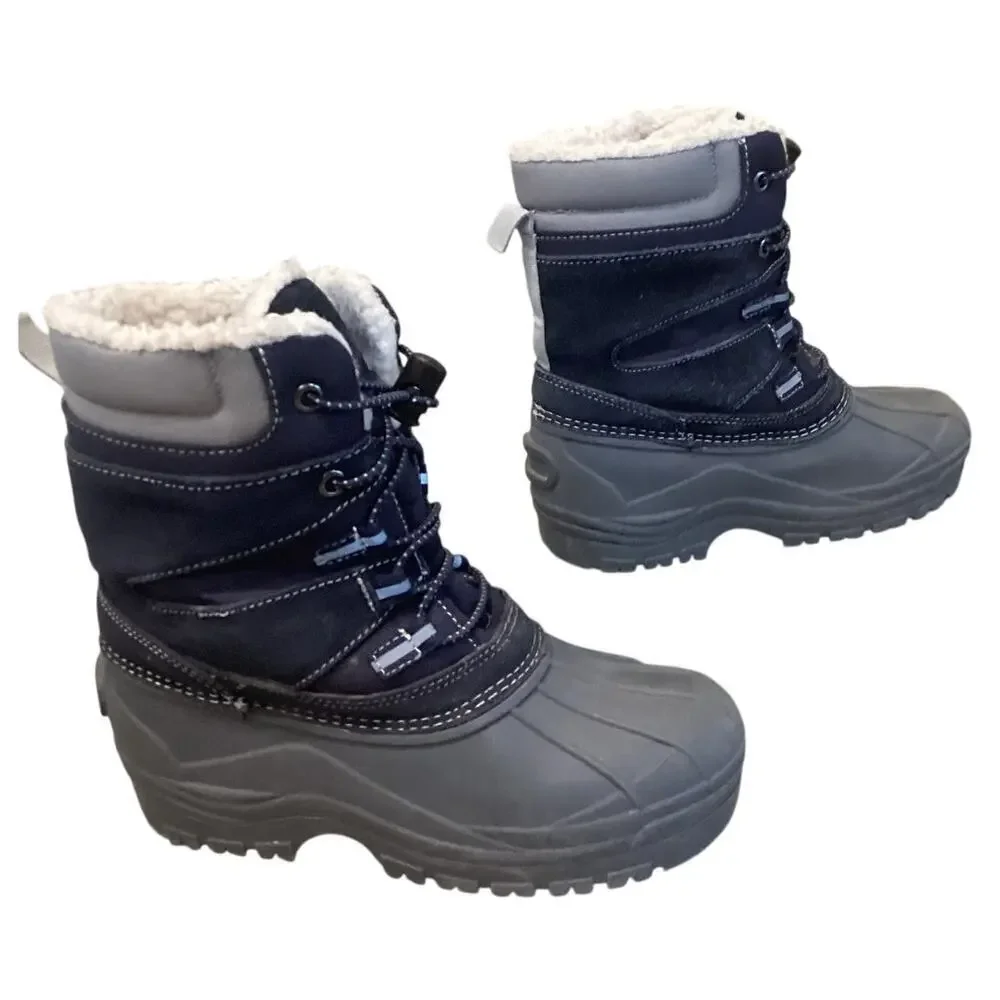 Lands’ End Kids Snow Boats Youth Sz US 3 EU 34 Navy Blue‎ Shearling Lined Winter